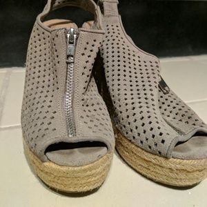 Gray Patterned Suede Wedges
